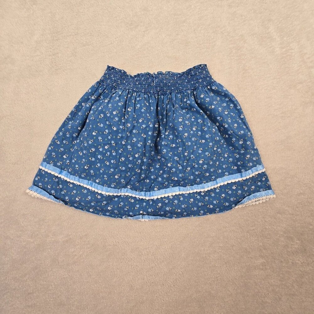 Coming Thing Vintage Girls Skirt Size 4 Blue Floral Cottagecore Boho Country - Picture 7 of 8